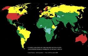 mapa de los países que votaron a favor de la declaración de derechos de los campesinos