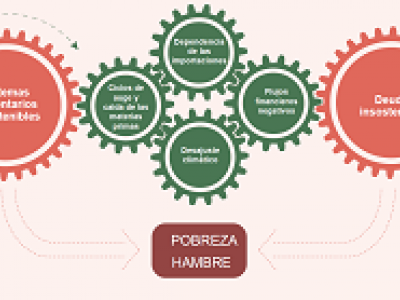 Gráfico que resume los factores que actúan en la relación hambre, deuda e insostenibilidad